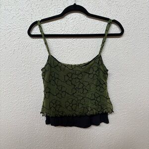 OHM Green Floral Embroidered Crop Tank